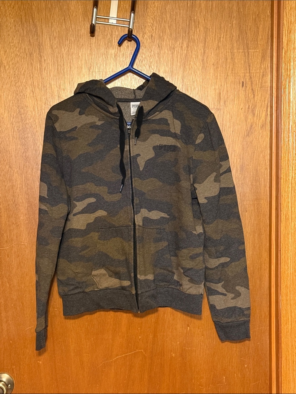 Victoria’s Secret PINK Green Camo Zip-Up Hoodie sz L Like New